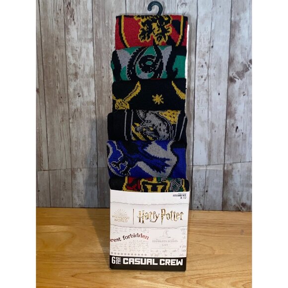 Men's 6-Pack Harry Potter House Crest Crew Socks Hufflepuff Ravenclaw Slytherin - Picture 2 of 13